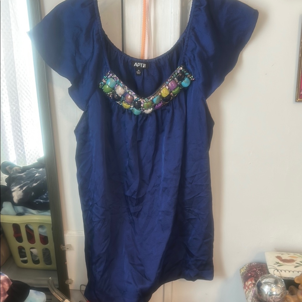 Apt. 9 Blue Flutter Sleeve Ruffled Blouse